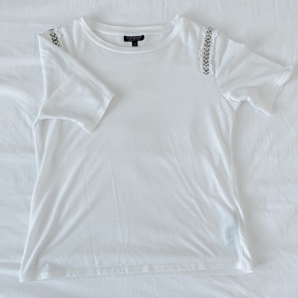 Topshop silver detail cream tshirt